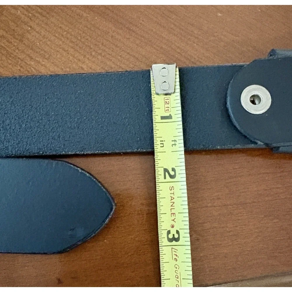 Men's Black Leather Casual Belt Size 46 Distressed Silver Buckle Jeans Work